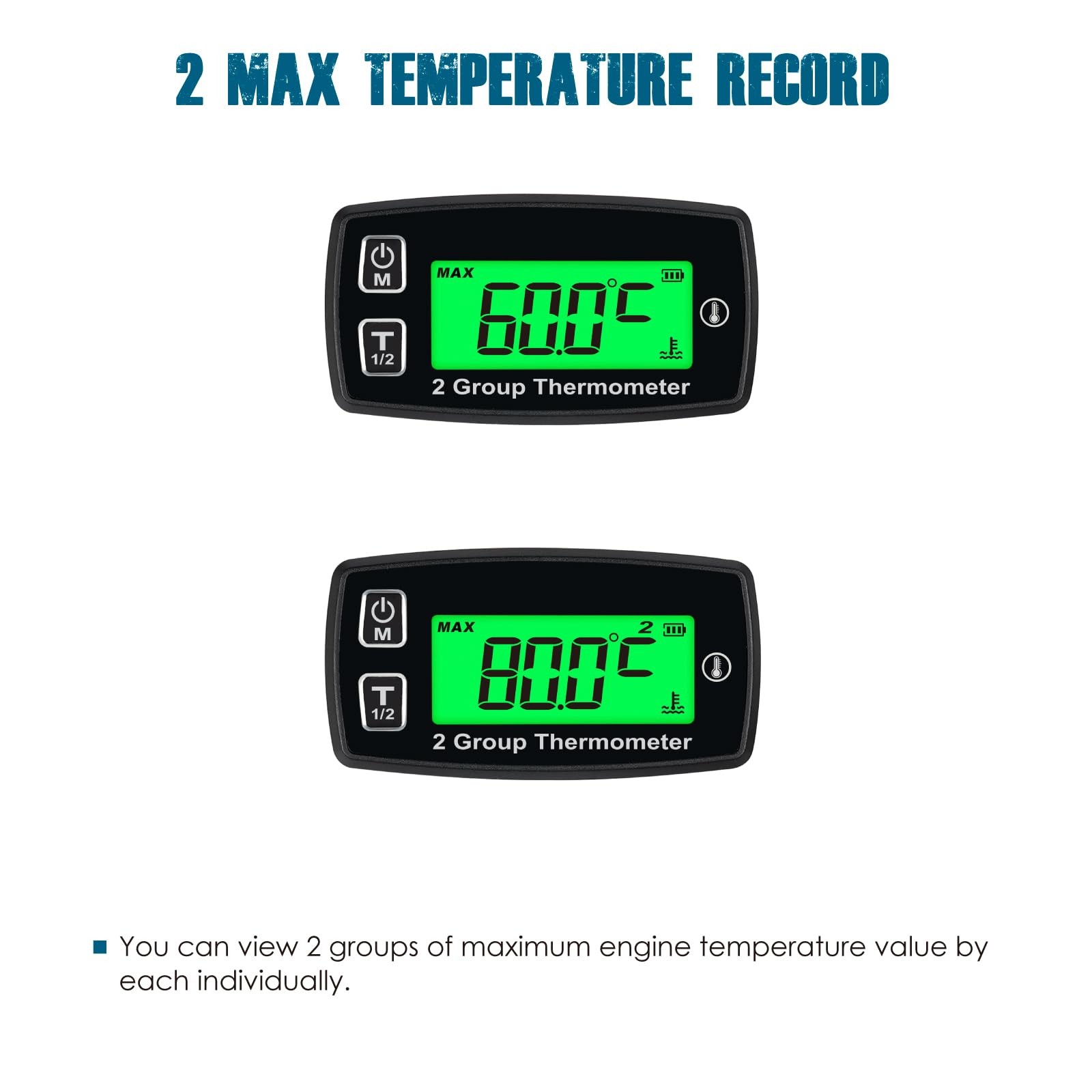 Digital LCD Engine Temp Gauge,Dual Temperature Record,Backlight Display,User ...