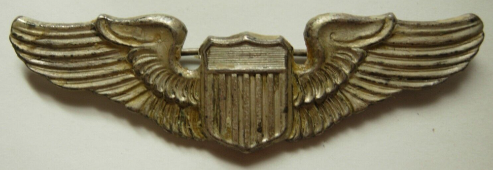 WW2 AAF Large Shield Sterling Pilot Wing - NS Meyer Engraved Reverse PB XB
