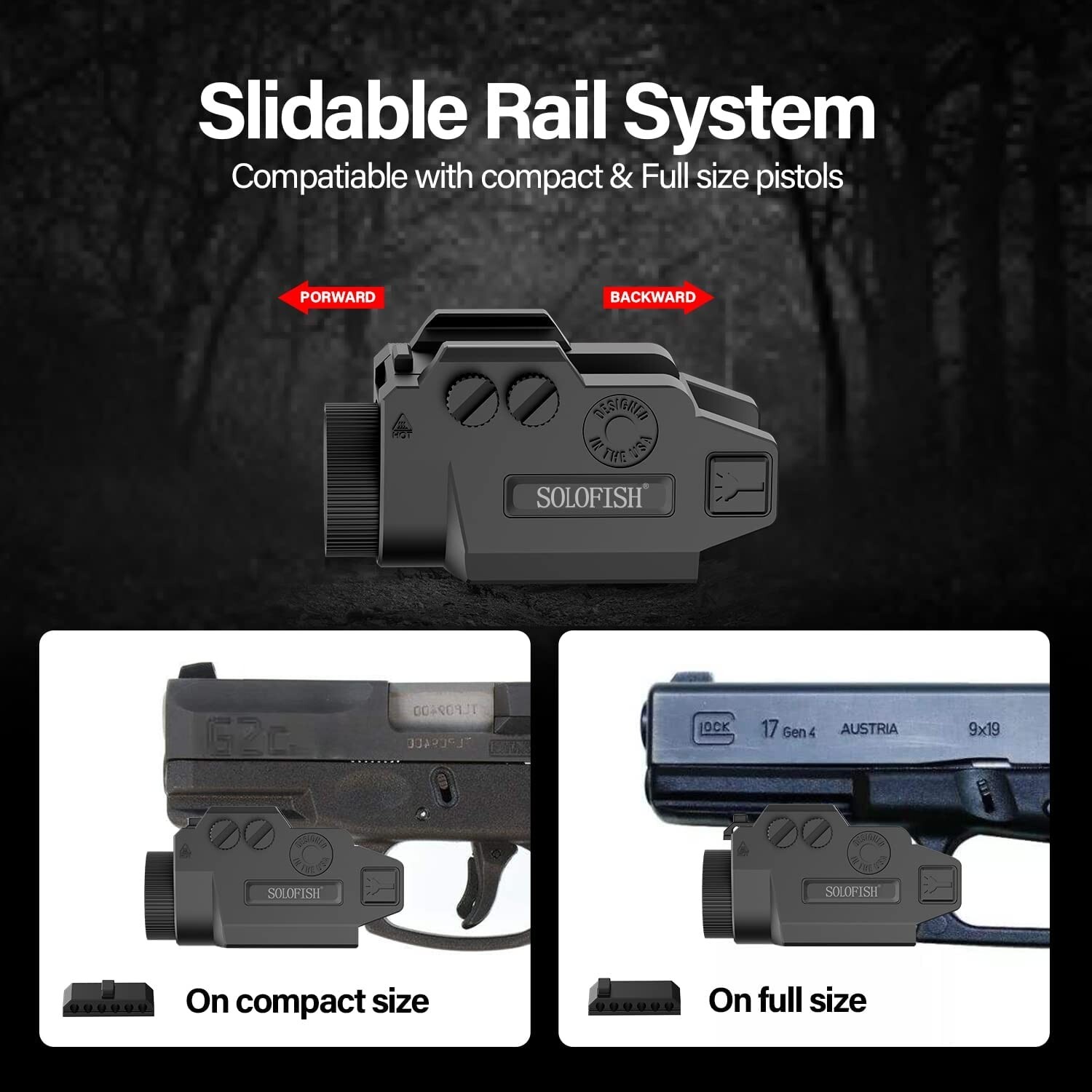 SOLOFISH 650 Lumen Rechargeable Tactical Flashlight for Pistol Handgun Picatinny