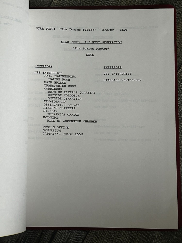STAR TREK Script The Next Generation The Icarus Factor 2nd Revision Final Draft