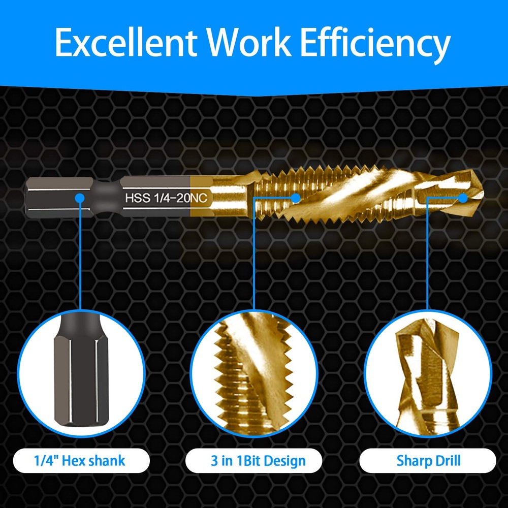6-pc 6-32NC Combination Drill Tap Bit Set SAE, Thread 6 Pcs