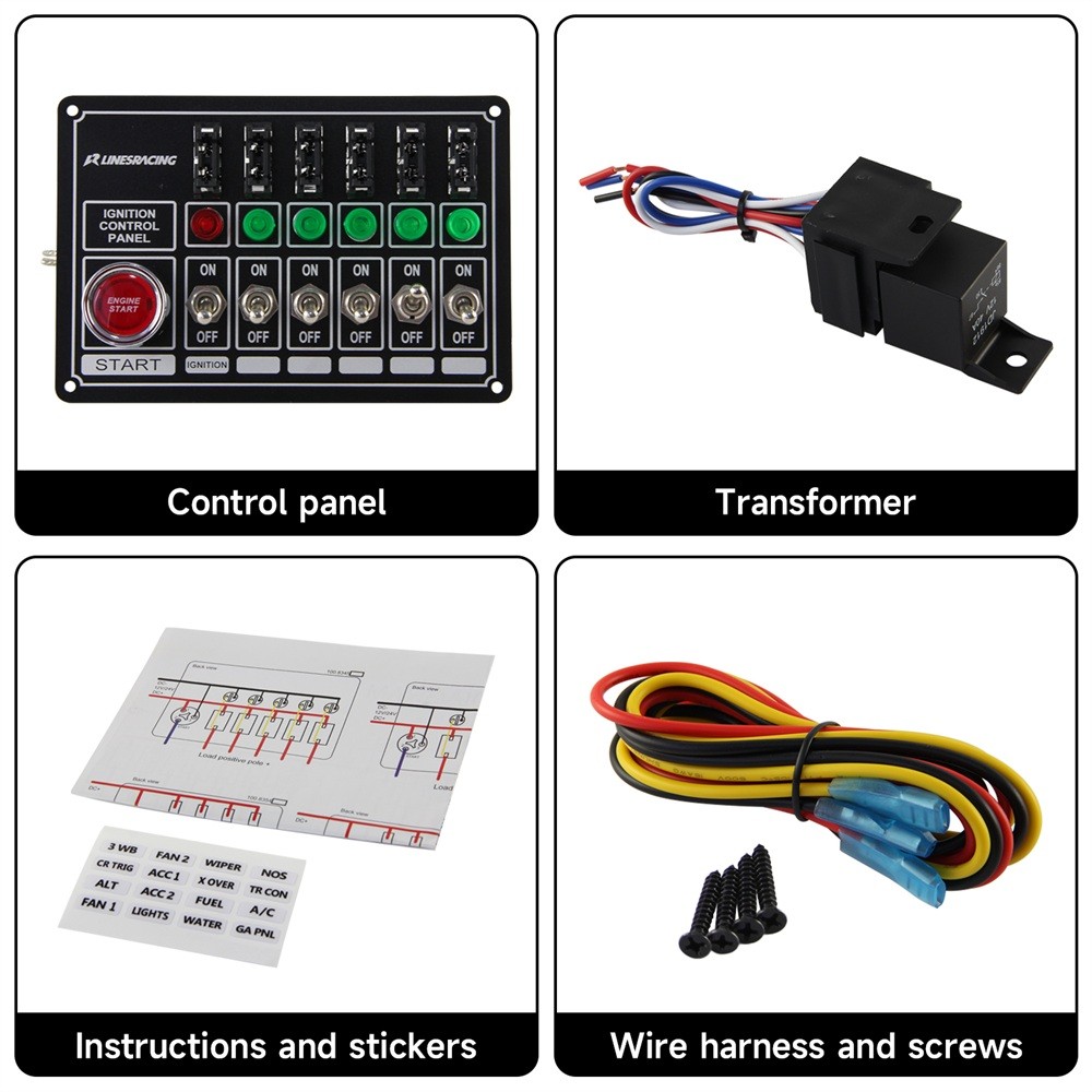 Racing Switch Panel Race Ignition Accessory Engine Start 6 Switch Lights Fused