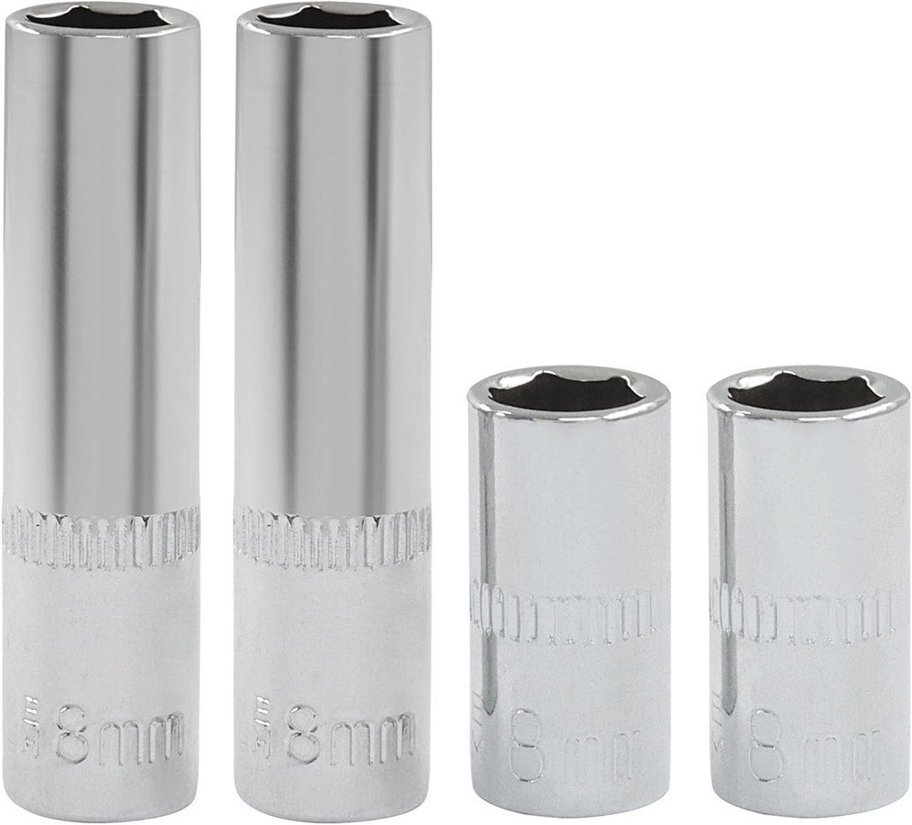 4Pcs Shallow & Deep Socket 8mm Socket 1/4 Inch Drive Metric 6 Point