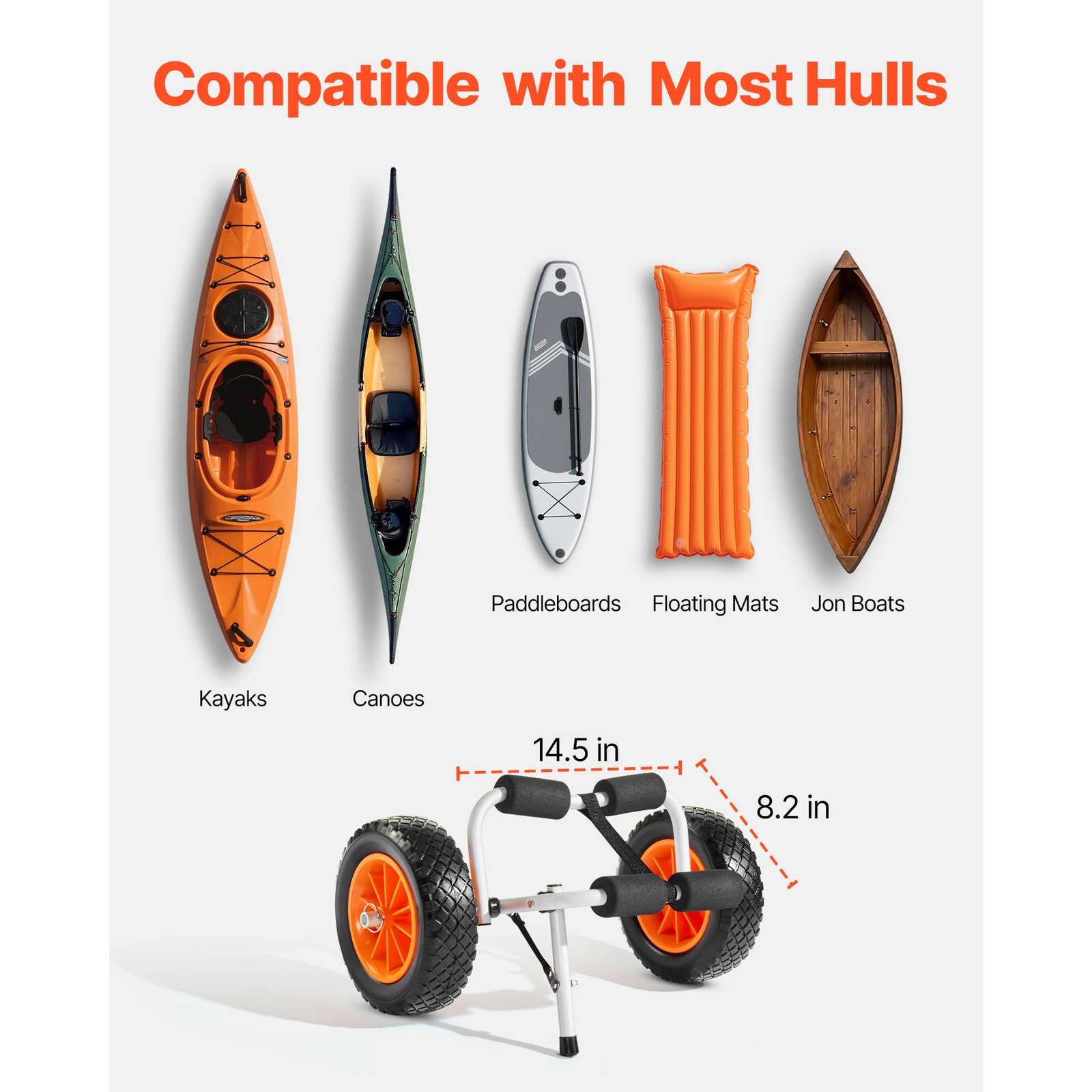 Uimoso Kayak Cart Carrier Foldable 200 lbs Capacity W/ 10" Durable Rubber Tires