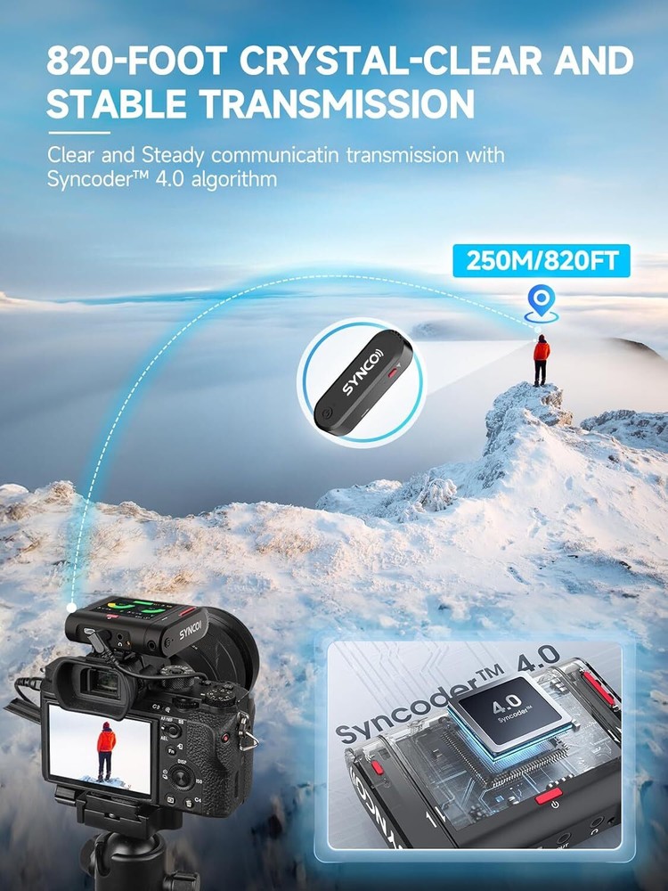 SYNCO G3 PRO Wireless Microphone with Touch Screen Noise Reduction for Camera