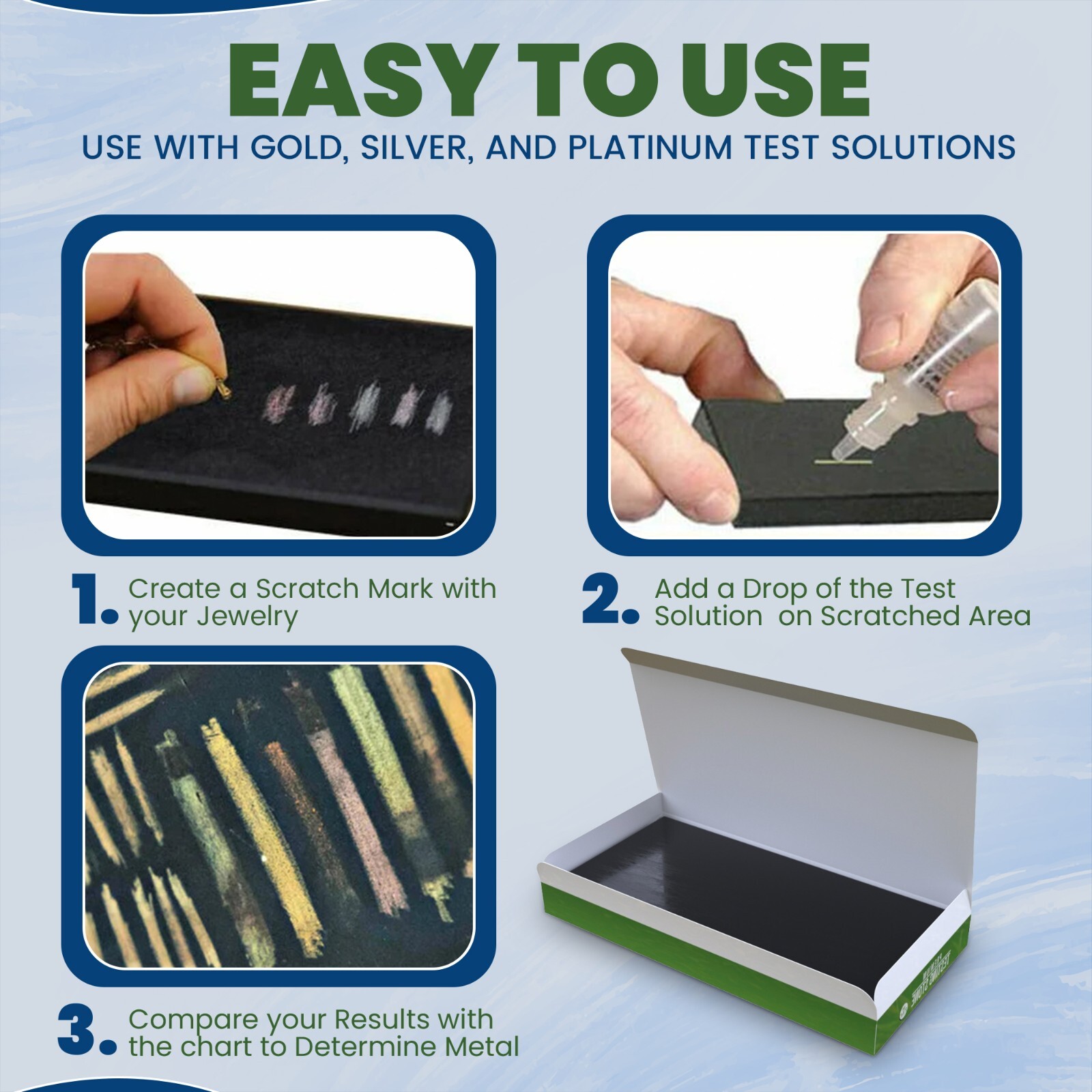 GOLD/SILVER Test Acid Tester Kit 10k 14k .999 .925 Sterling Testing Stone Detect