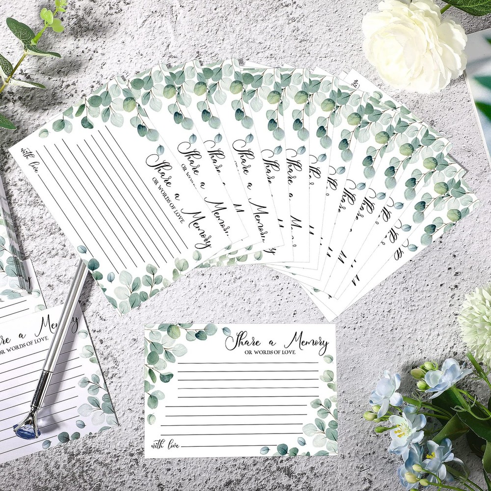 52 Pcs Greenery Eucalyptus Share a Memory Cards and Memory Table Signs Greene...