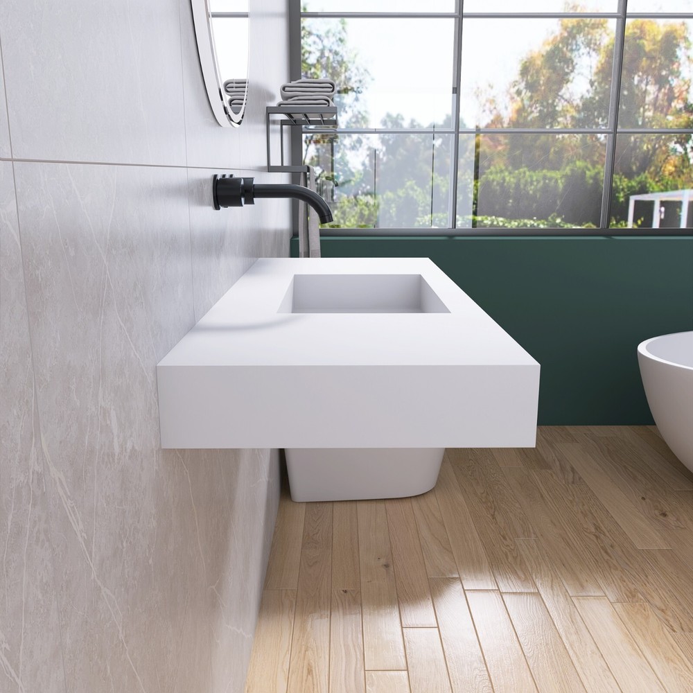 47'' Wall Mounted single Bathroom Sink Solid Surface Bathroom Vessel Sink