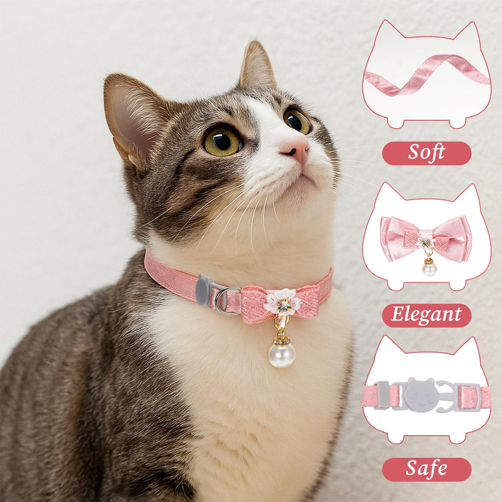 JJUNW 2Pack Adorable Cat Collar with Bow, Cute Kitten Collars for Girl Cats...