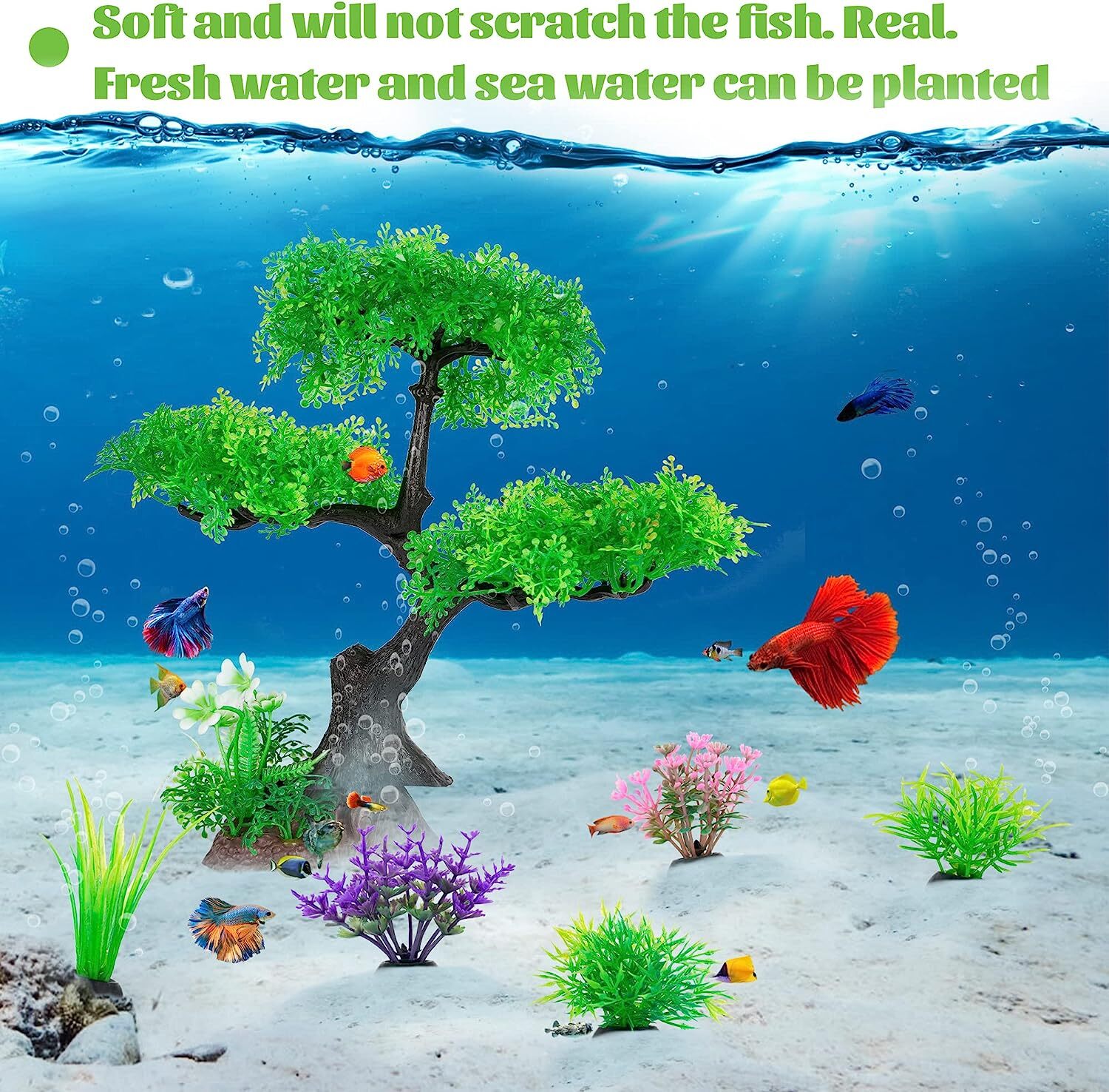 Aquarium Artificial Plants Cherry Blossom Tree & Grass Fish Tank Decor Set Kit