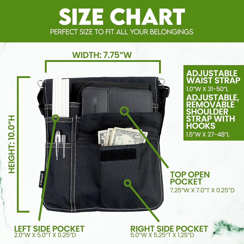 Waitress Apron with 5 Pockets - Black Server Apron with Adjustable/Removable Wai