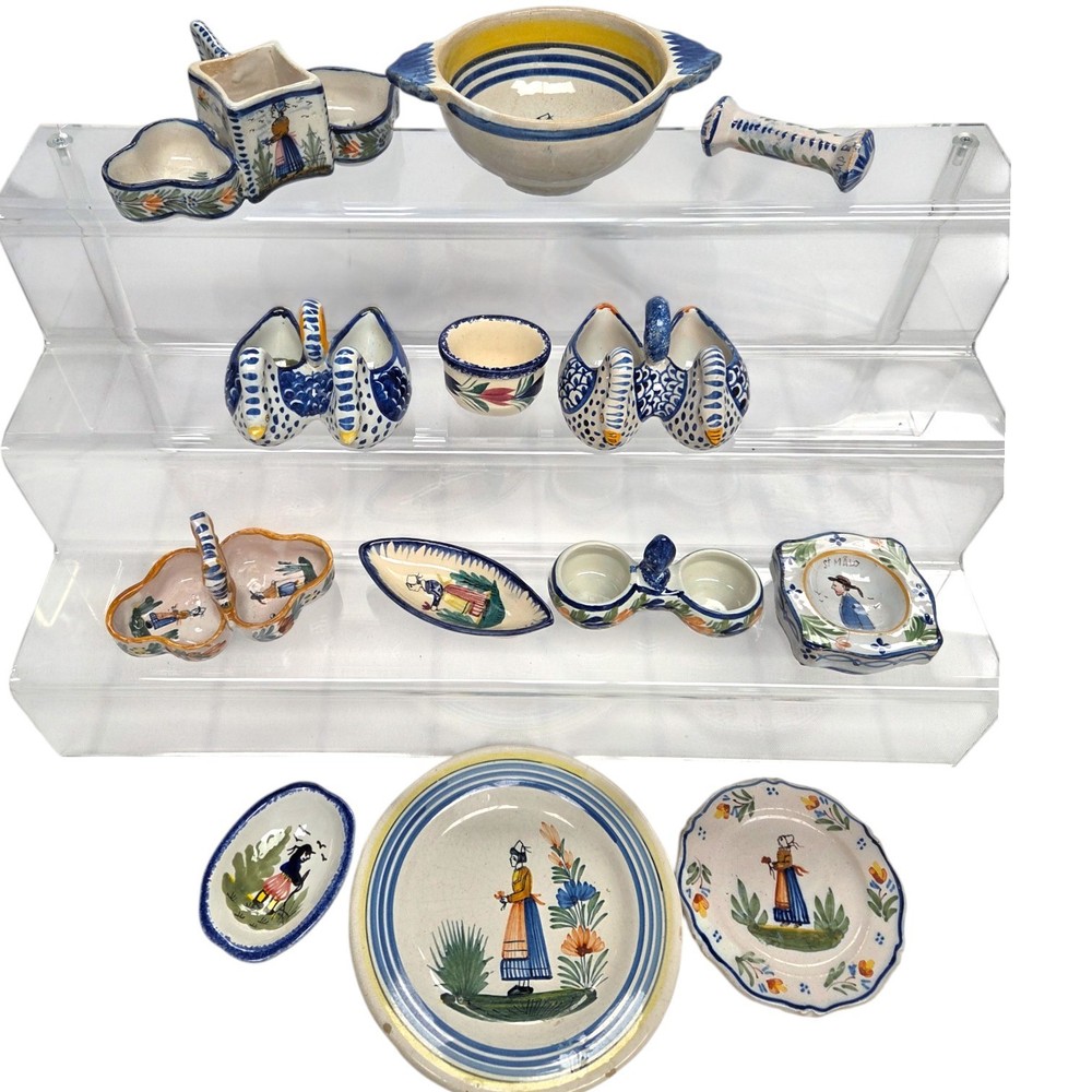 C020 13 pc QUIMPER-OPEN SALTS, SMALL PLATES, etc.