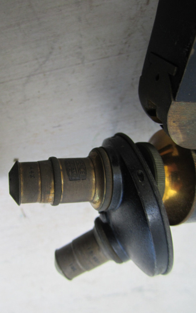 Antique microscope with brass trim