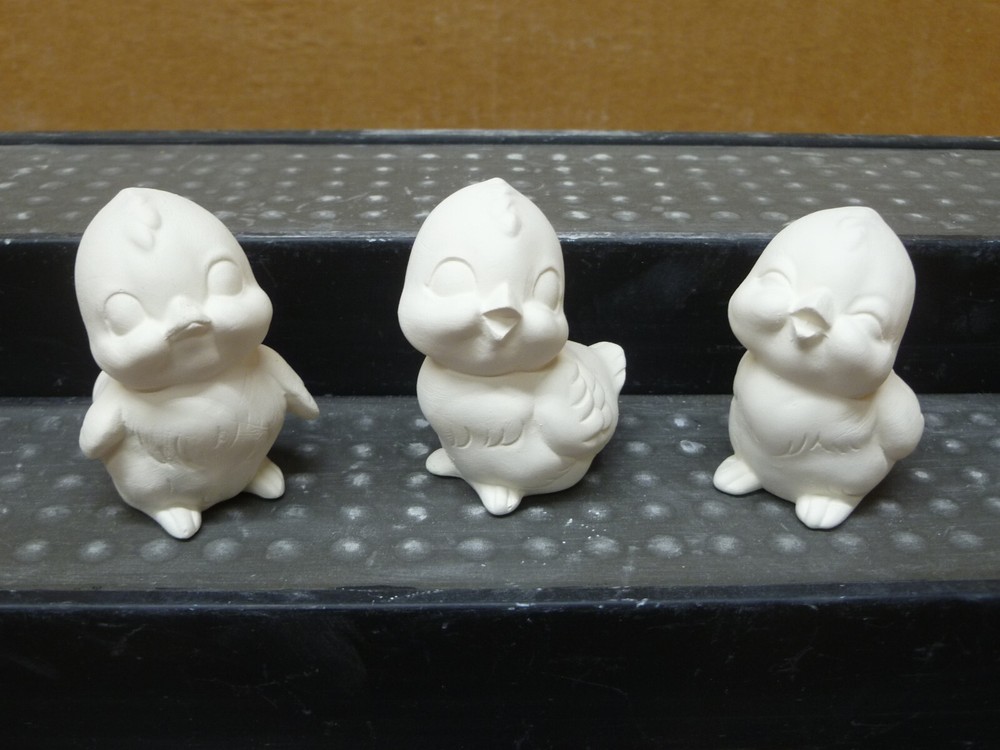 C-0153 Three Easter Chick Figurines 2.5"T Ceramic Bisque Ready to Paint