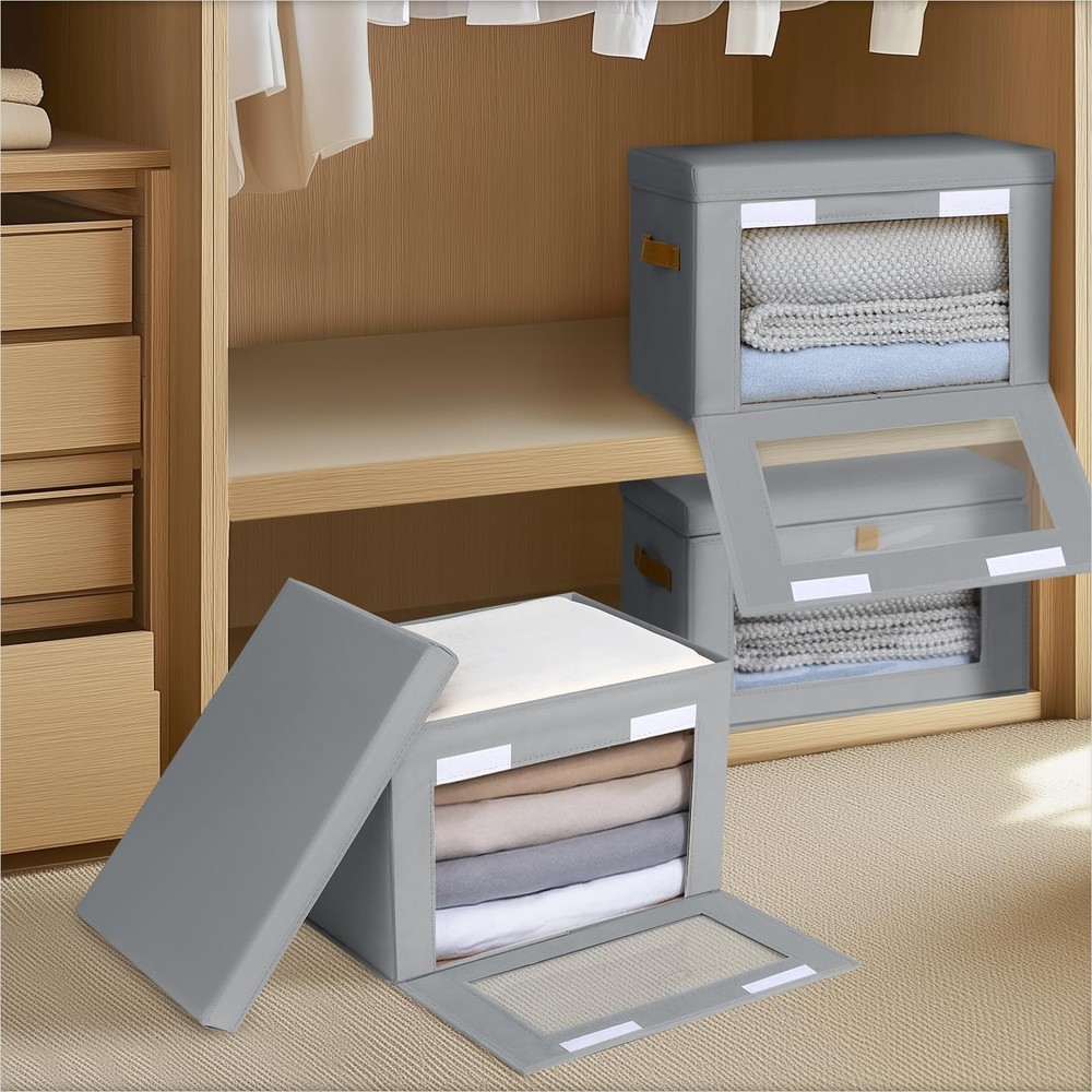 Small Fabric Storage bins - Collapsible Storage Bins with Open Window, 5 Pack...
