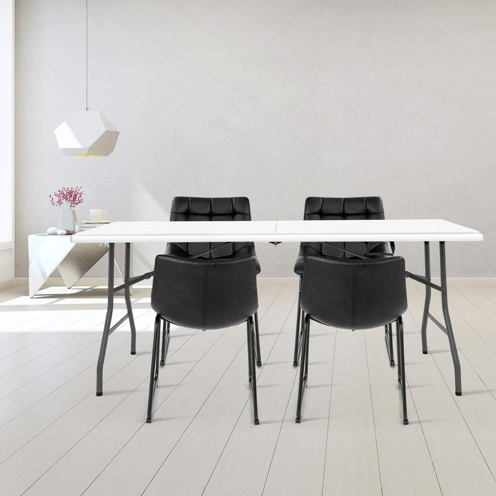 SPSUPE 6' Folding Table, Portable Rounded Corners Plastic Picnic Table with Hand