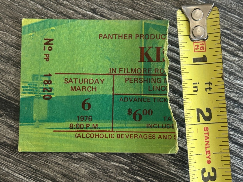 KISS Ticket Stub Alive Concert Tour March 6 1976 Nebraska Vintage Kiss Aucoin B