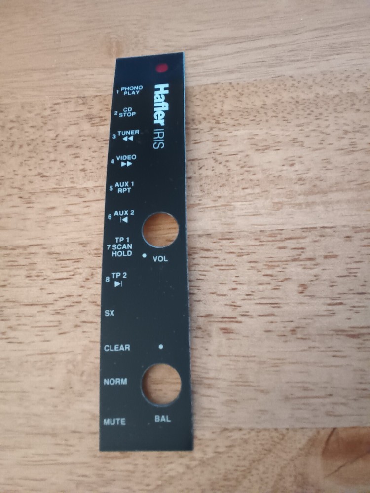 NOS HAFLER IRIS Remote Control FRONT PANEL LABEL