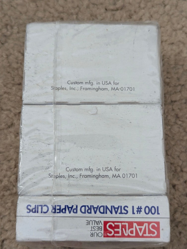 STAPLES #1 Size Paper Clips, 100 per Box, 5 Boxes