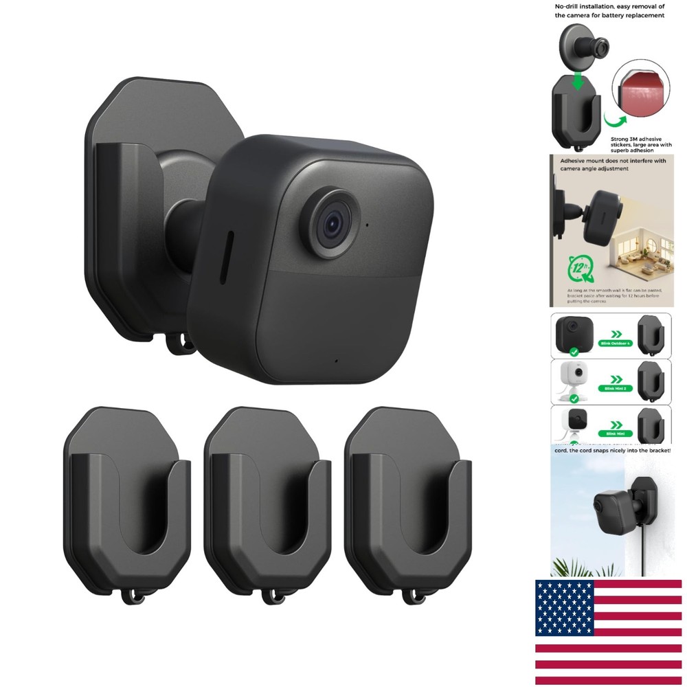 3 Pack No Drill Blink Camera Wall Mounts - Effortless Installation & Adjustment