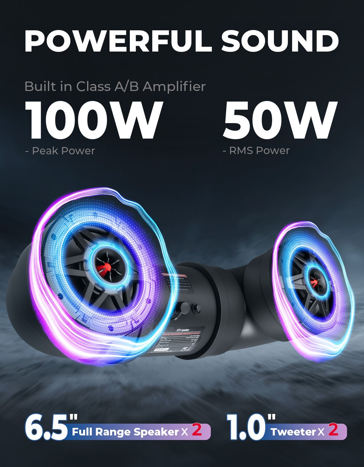 6.5-Inch Bluetooth ATV Speaker Sound Bar Audio System w/ RGB Lights for Polaris