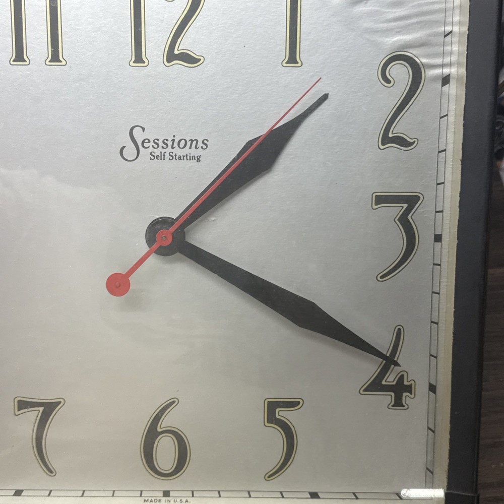1940's Industrial Retro Style Sessions Massive Square Wall Clock READ!