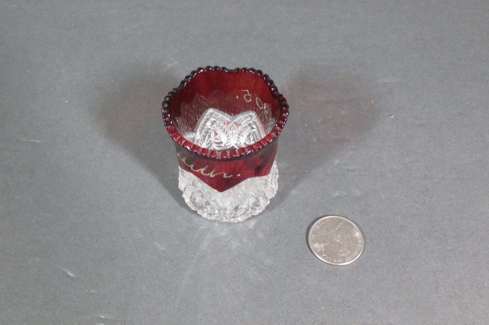 1905 Toothpick Holder Ruby Flash & Pressed, EDITH, Free Shipping