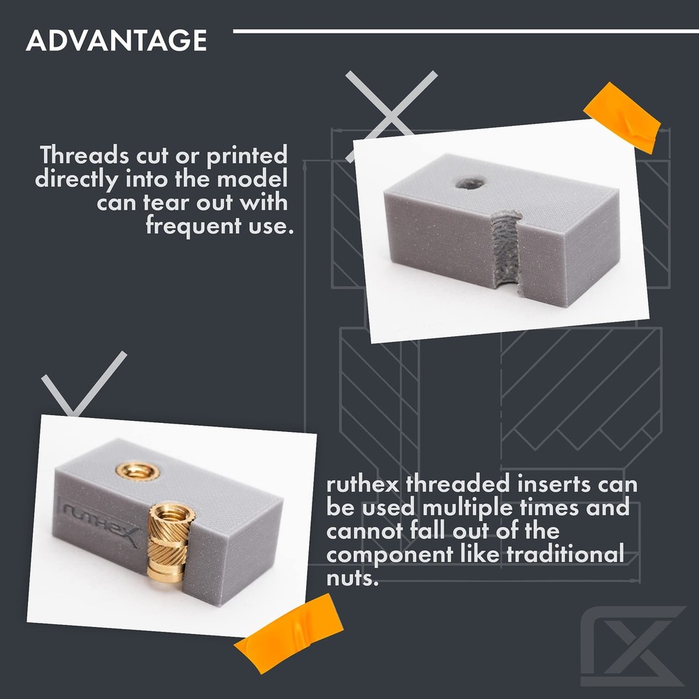 ruthex M4 Threaded Inserts - 50 Pieces M4x8.1 (50pcs), Metric Insert