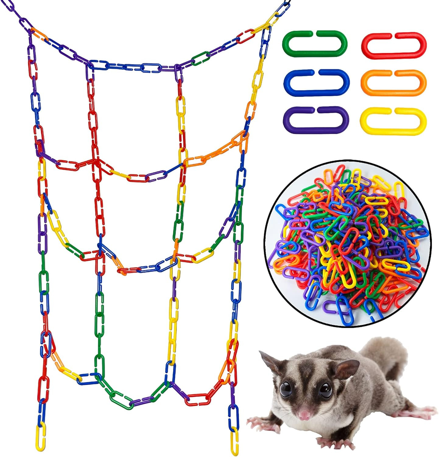 6Pack Sugar gliders platform,140pcs C-Clips climbing chain for sugar gliders，bir