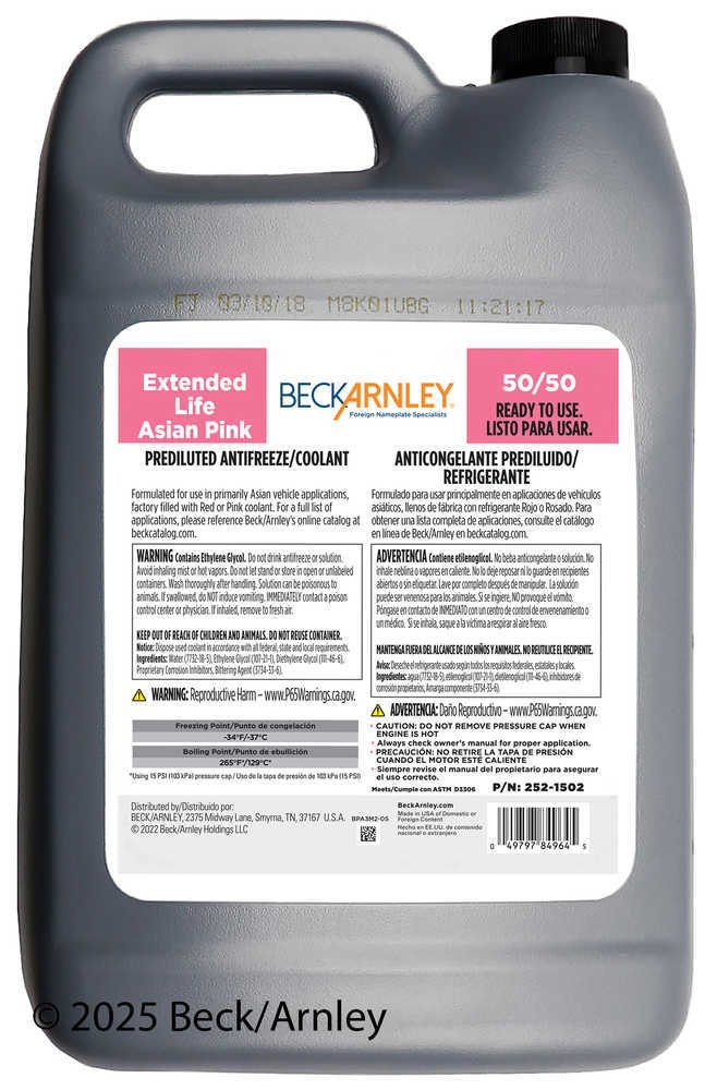 Engine Coolant / Antifreeze Beck/Arnley 252-1502