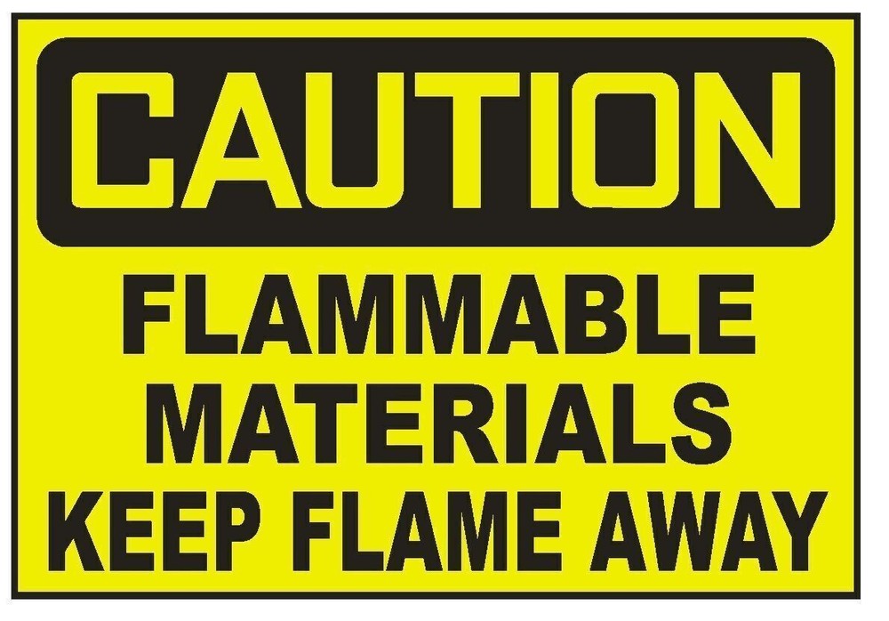 Caution Flammable Materials Keep Flame Away Sticker Decal