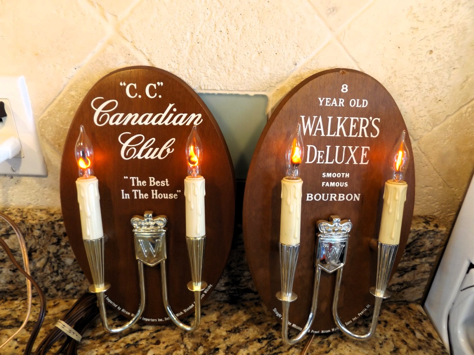 PAIR OF VINTAGE WALKER'S DELUXE BOURBON CANADIAN CLUB WHISKEY WALL SCONCE LIGHTS
