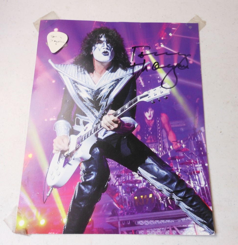 Tommy Thayer Signed 8X10 Photo with Guitar Pic ROUGH CONDITION