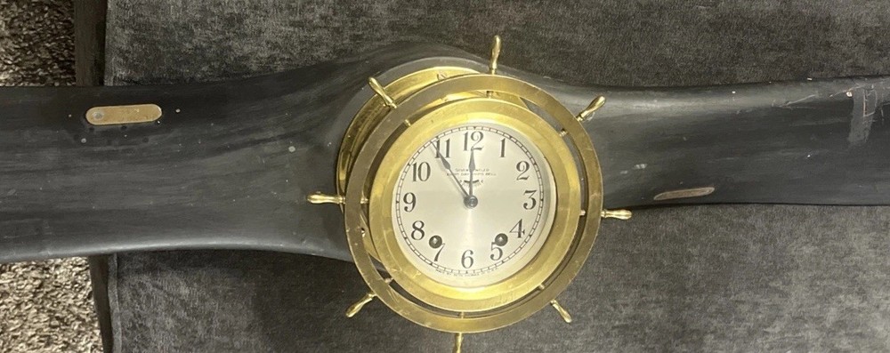 Seth Thomas Round Clock Mounted On A Piper Propeller.