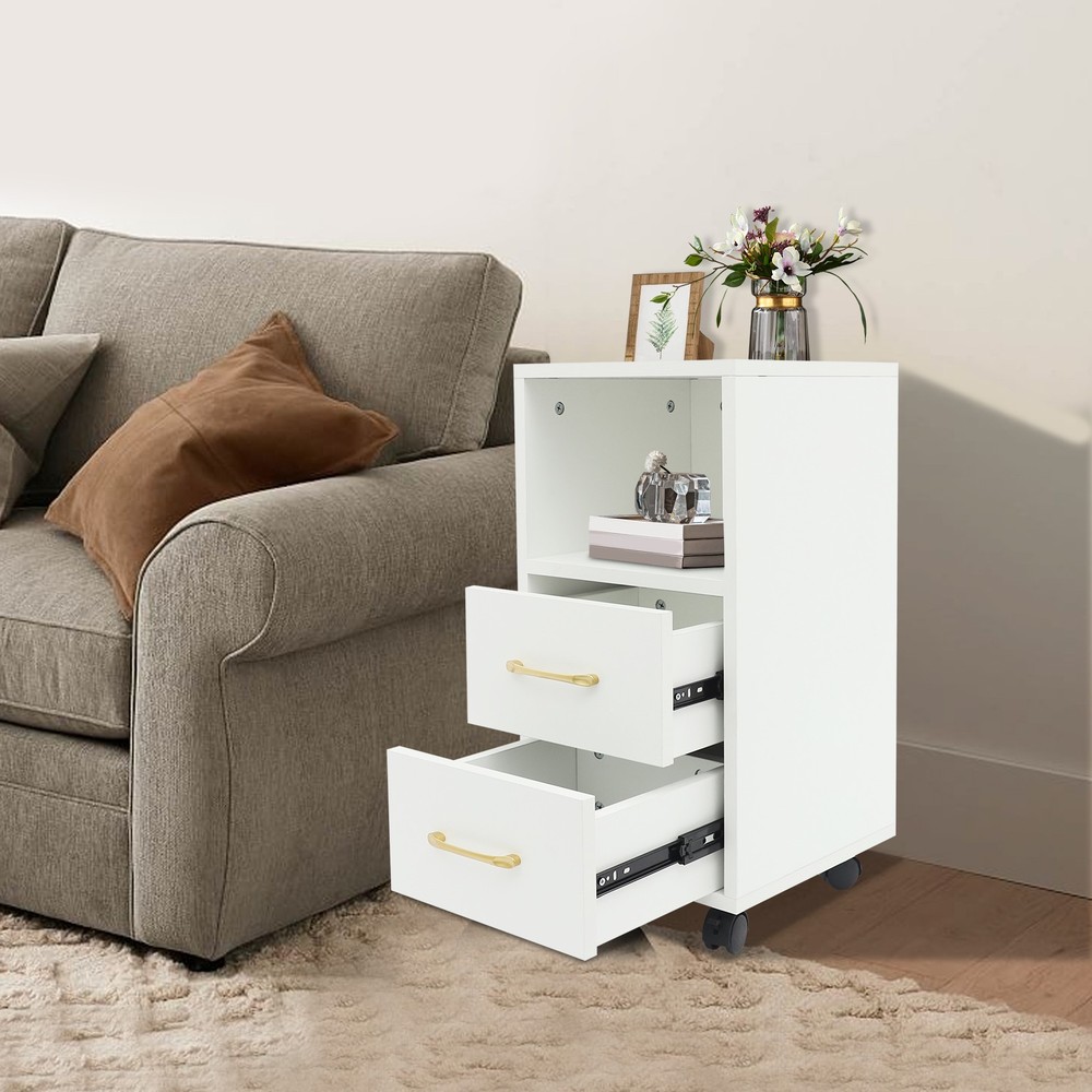 3-Tier End Table Sofa Side End Storage Shelf White Movable Storage Cabinet