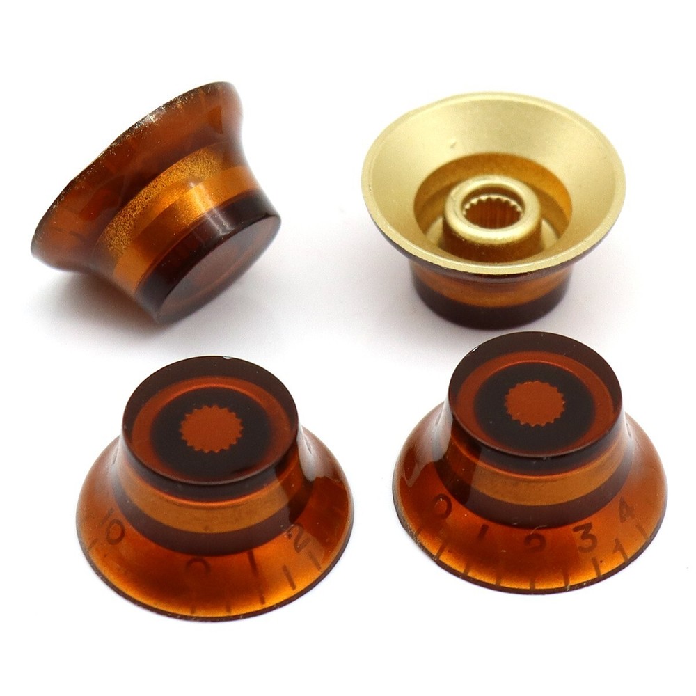 4x Guitar Bass Knobs Top Hat Bell 18-spline Pots Tone Volume Control Knobs Amber