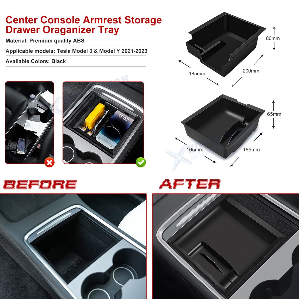 For Tesla Model 3&Y Console Insert Tray Armrest Compartment Storage Holder Kit