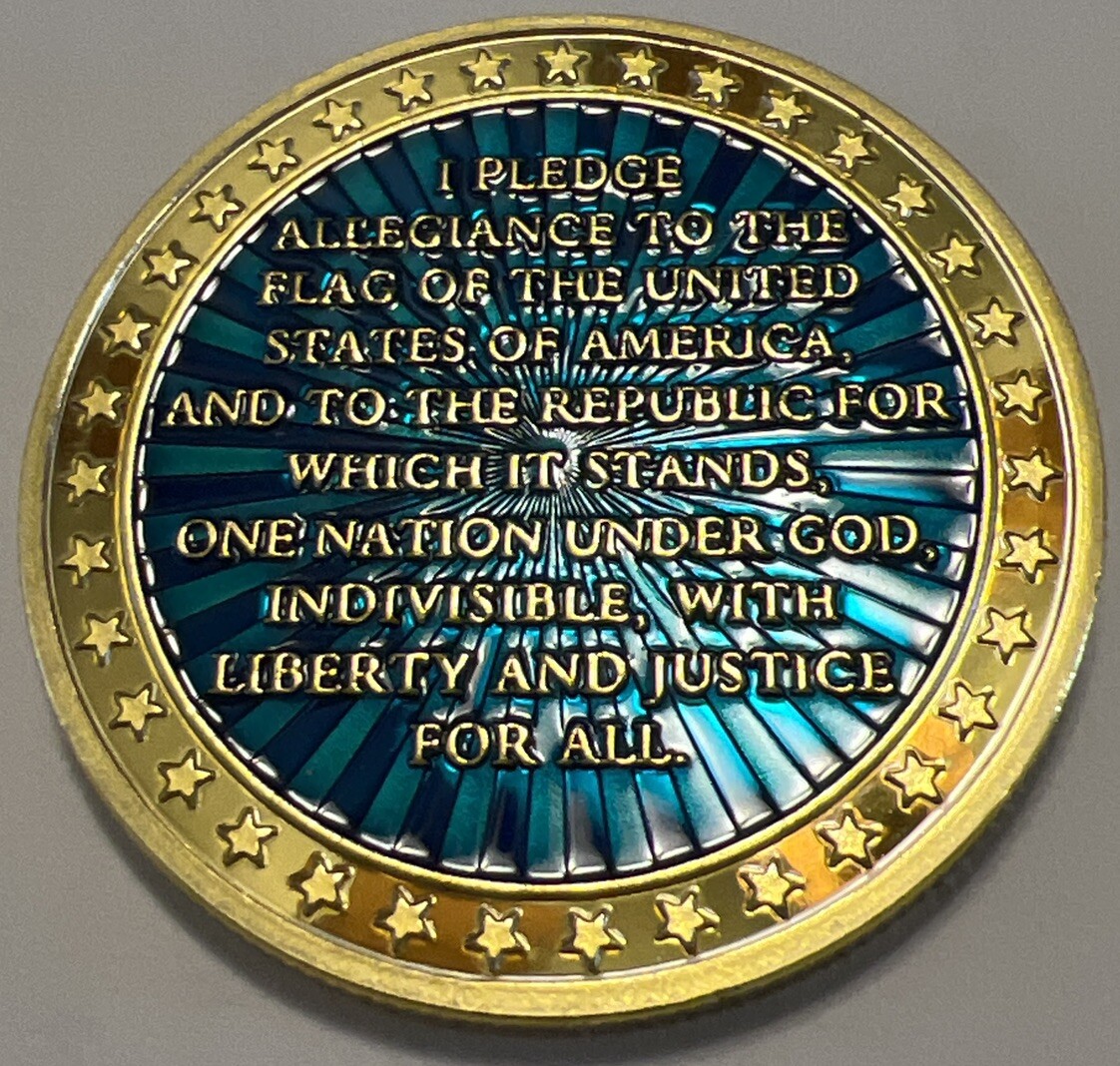 * Beautiful Pledge Of Allegiance With Golden Eagle And US Flag Challenge Coin