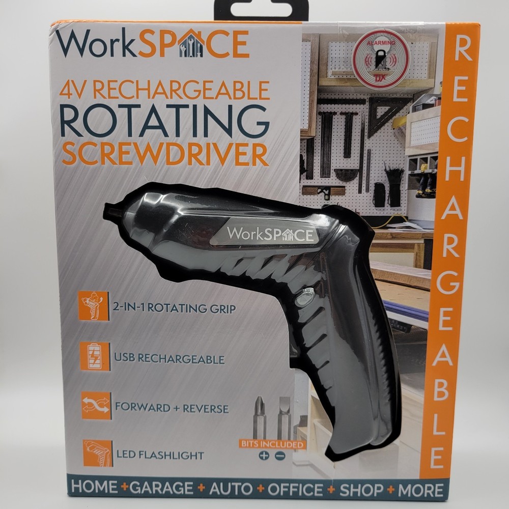 4v Rechargeable Rotating Screwdriver with Rotating Grip, LED Flashlight, USB