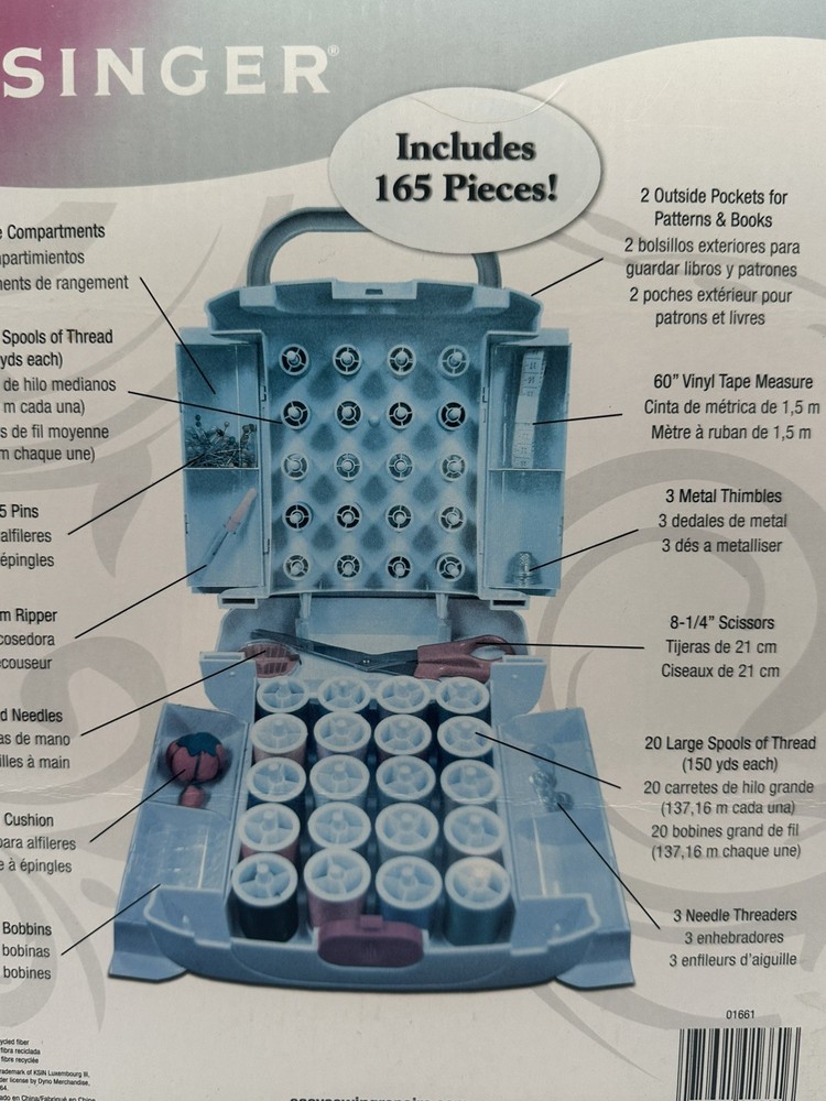 Singer Sew Essentials Storage System 165 Pc Sewing Kit Organizer Case Thread Box