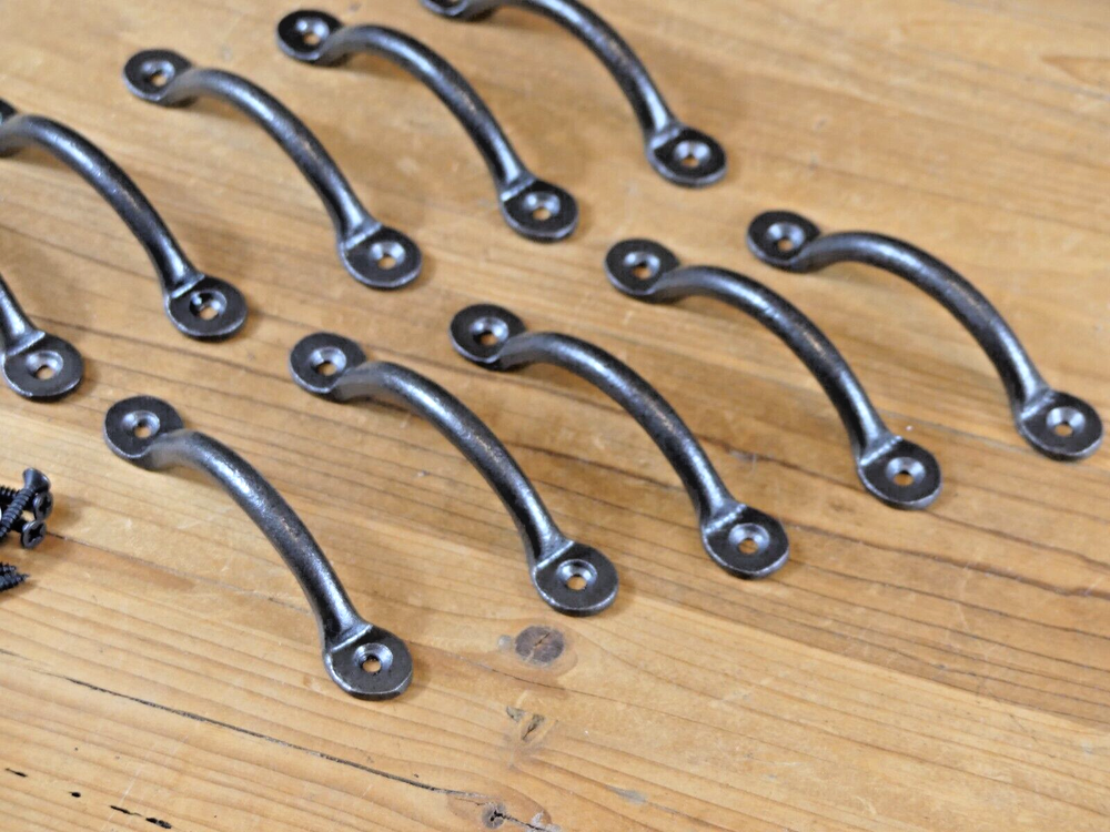 10 IRON DRAWER BIN PULLS 3 3/4" LONG CABINET HANDLES KITCHEN BATH WINDOW SMALL