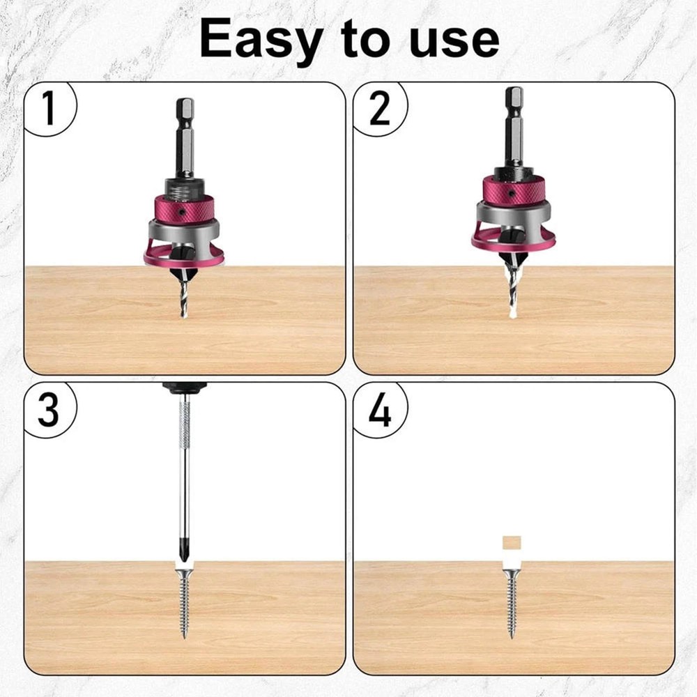 6PCS Woodworking Countersink Drill Bit Set with Adjustable Depth Stop Control