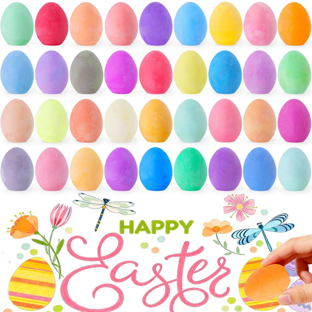 36 Pack Easter Sidewalk Chalks Bulk 36 Solid Colors Chalk Eggs for Easter Bas...