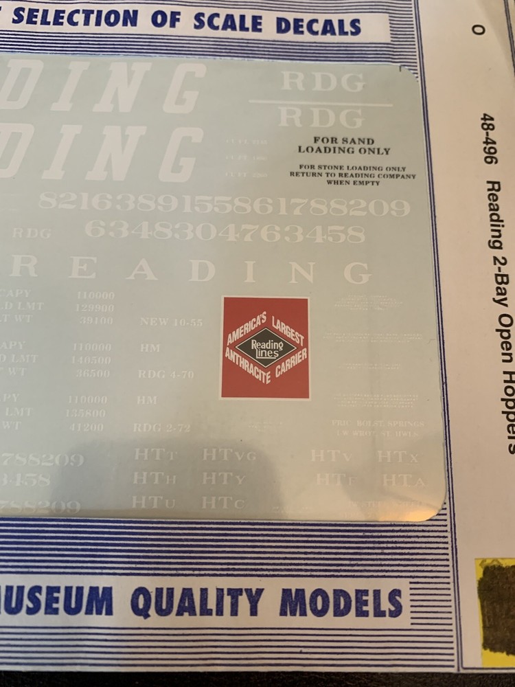 O Scale Microscale Decals 48-496 Reading 2-Bay Open Hoppers