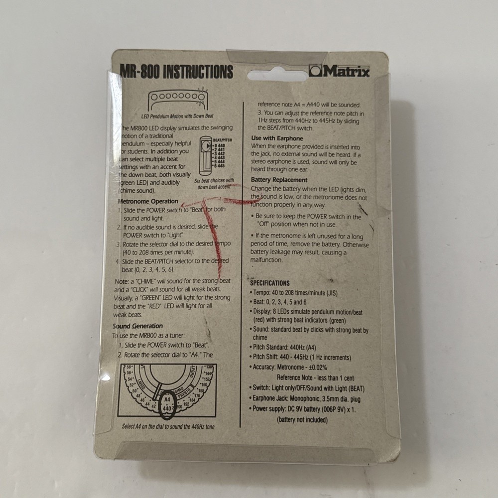 Matrix MR-800 Quartz Metronome w/ LED Pendulum Simulation & Down Beat Accent