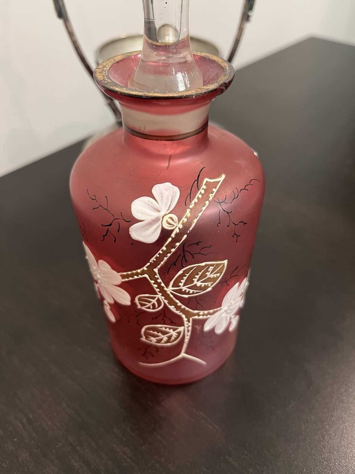 RARE Victorian Silver Plate Figural Perfume Castor Holder Cranberry Satin Glass