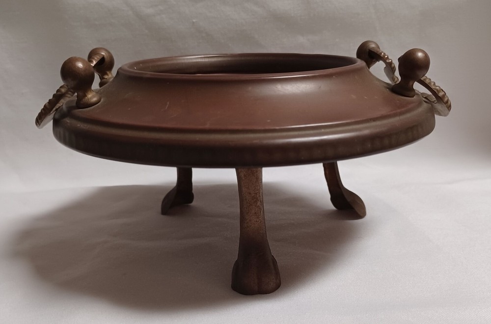 ANTIQUE LATE 1800s MIDDLE EASTERN BRASS & HAMMERED COPPER INSERT TRIPOD BRAZIER