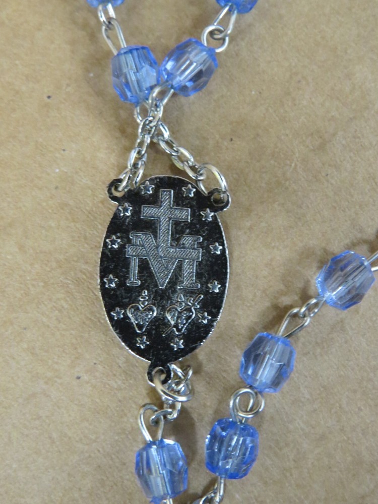 VTG Catholic 5 Decade Rosary Immaculate Conception Light Blue Beads