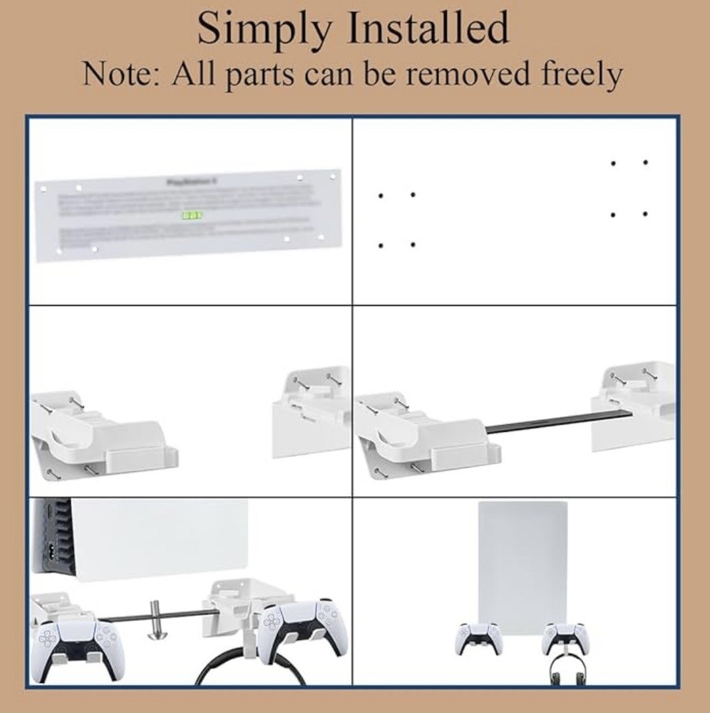 Wall Mount Holder for PS5 5in1 Sturdy Detachable Bracket Controller & Headphone