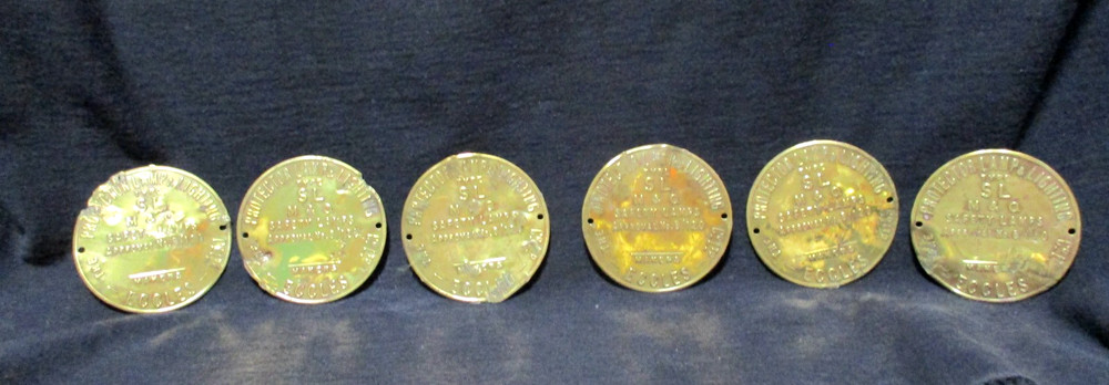6 Rare Vintage Mining Protector Lamp Brass Makers Plates